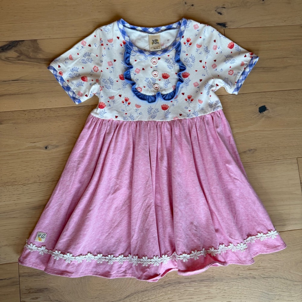 Wildflowers Clothing Girls Pink Floral Ruffle Daisy Dress Size 8
